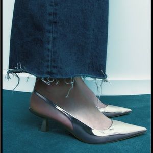 Zara Silver Sling Back Heels NWT